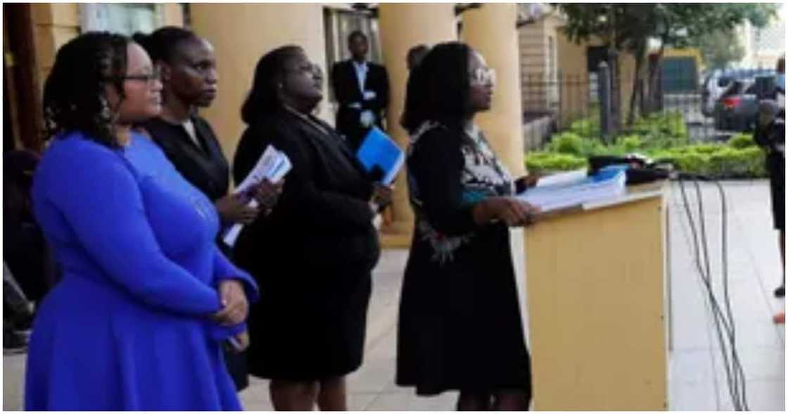 Lawyer Mercy Mutemi representing Facebook worker at Milimani law courts, Nairobi.