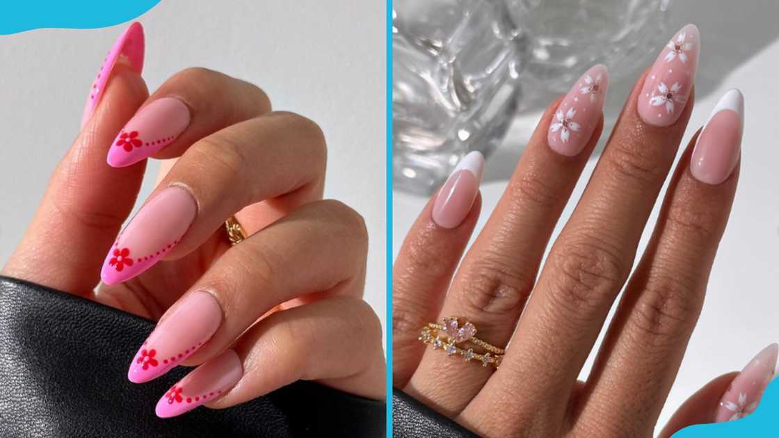 Tiny flower design on nails