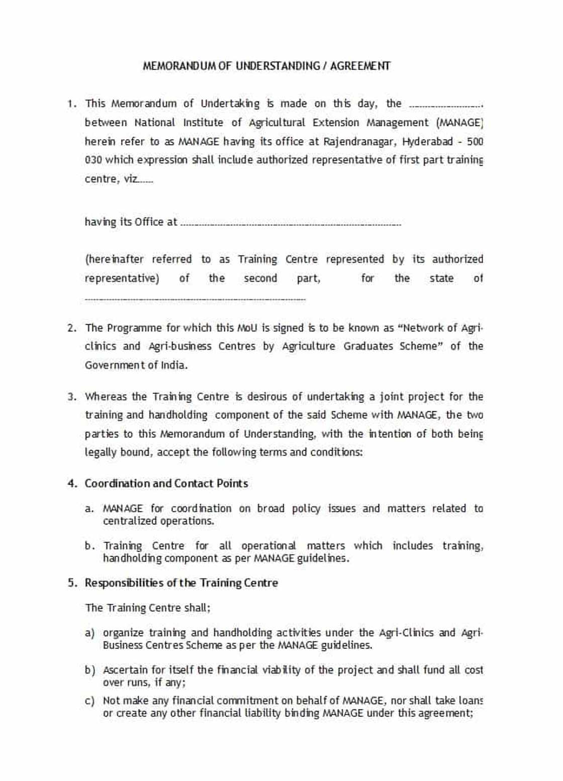 Memorandum of understanding Memorandum of understanding