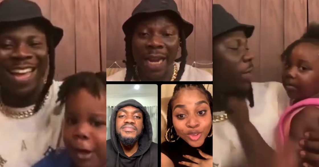 Love you daddy - Stonebwoy's 1st daughter Jidula and son interrupt his Instagram Live with Adina, Mr. Drew