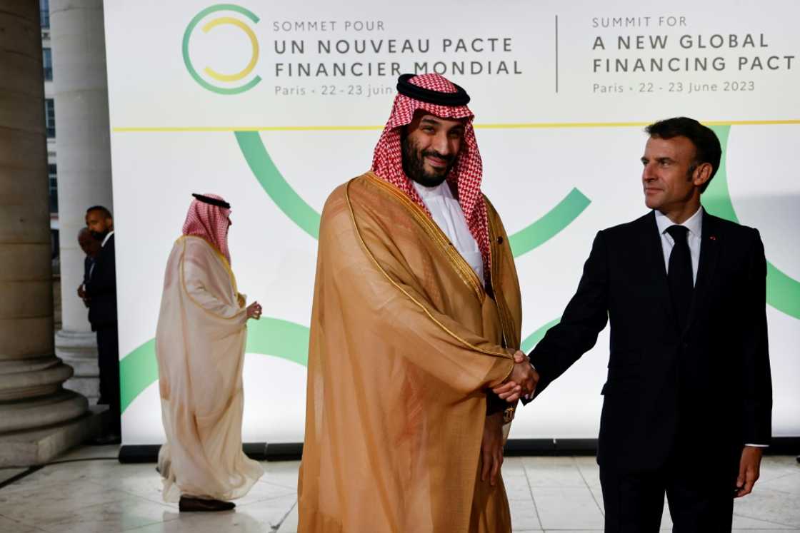 French President Emmanuel Macron (R) has assured Saudi of support from Paris French President Emmanuel Macron (R) has assured Saudi of support from Paris