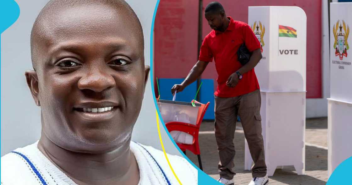 Agric Minister Bryan Acheampong and a man voting on an election day