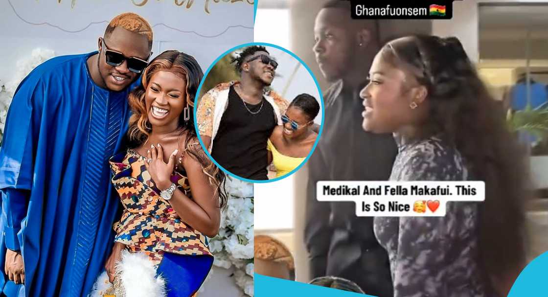 Medikal & Fella hug as he arrives in Ghana after his concert Medikal & Fella hug as he arrives in Ghana after his concert