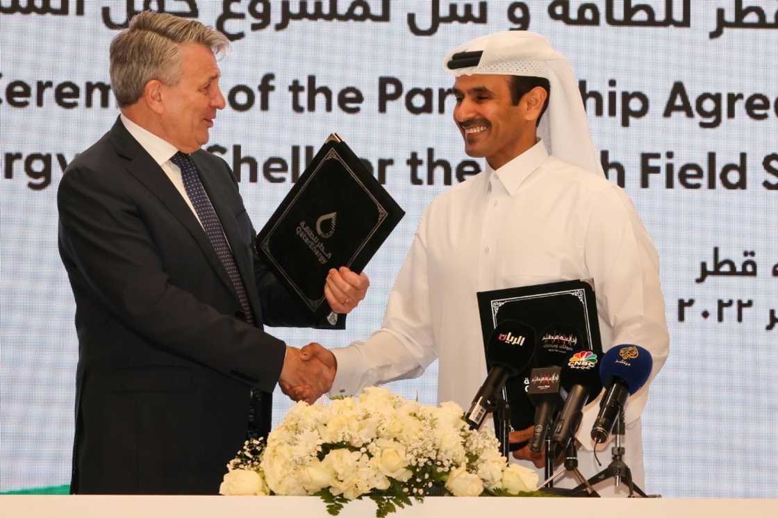 Qatar's Minister of State for Energy Affairs and President and CEO of QatarEnergy Saad Sherida al-Kaabi (R) and Shell’s CEO Ben van Beurden hold a signing ceremony at QatarEnergy headquarters in Doha, on October 23 Qatar's Minister of State for Energy Affairs and President and CEO of QatarEnergy Saad Sherida al-Kaabi (R) and Shell’s CEO Ben van Beurden hold a signing ceremony at QatarEnergy headquarters in Doha, on October 23