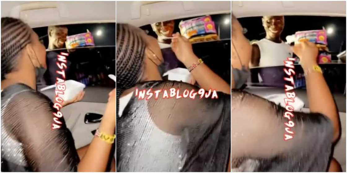 Young lady sharing ice cream with street hawker Young lady sharing ice cream with street hawker