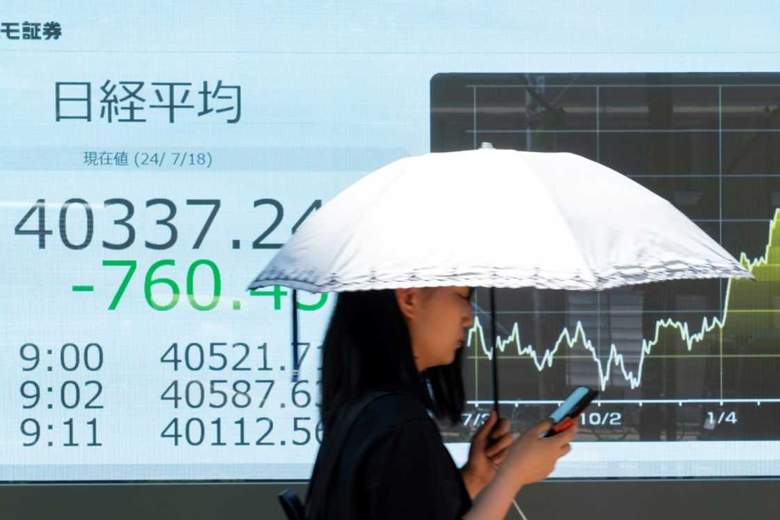 A woman walks past an electronic board displaying Tokyo Stock Exchange prices A woman walks past an electronic board displaying Tokyo Stock Exchange prices