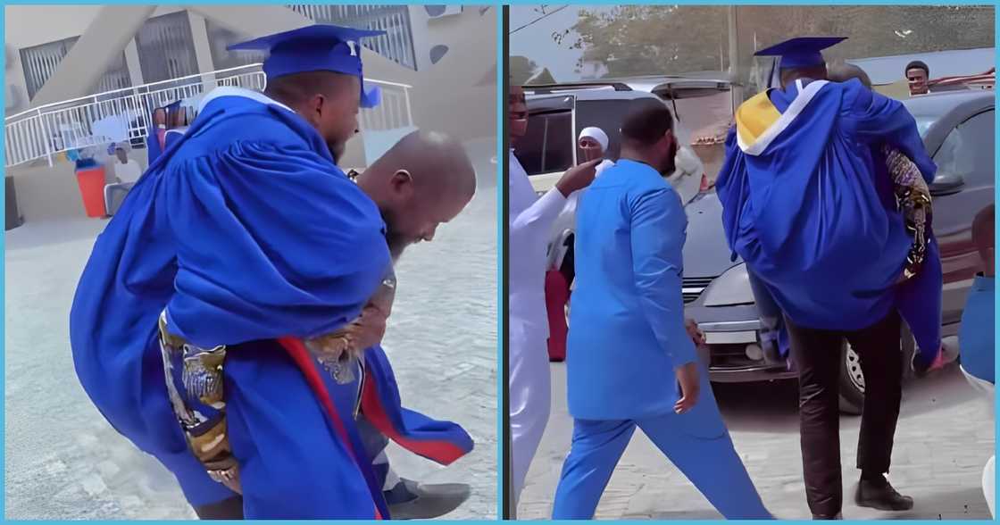 Proud Ghanaian dad carries son on his back at his graduation Proud Ghanaian dad carries son on his back at his graduation
