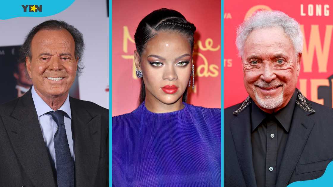 Singer Julio Iglesias (L), Rihanna (M), and Tom Jones (R) Singer Julio Iglesias (L), Rihanna (M), and Tom Jones (R)