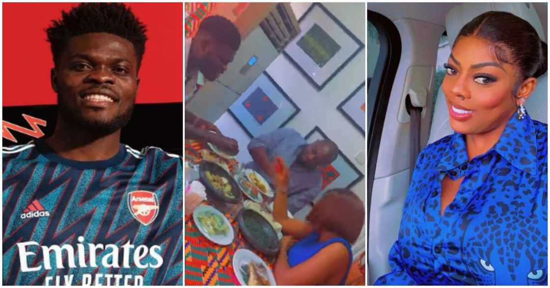 Nana Aba Anamoah and Thomas Partey eating Nana Aba Anamoah and Thomas Partey eating