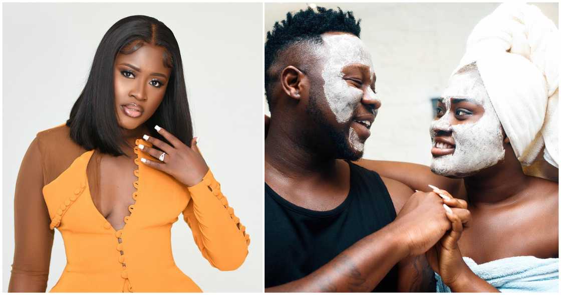 Fella Makafui and Medikal smiling Fella Makafui and Medikal smiling