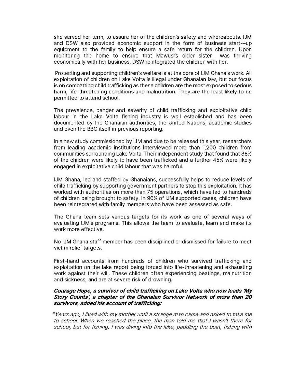 IJM response to BBC report IJM response to BBC report