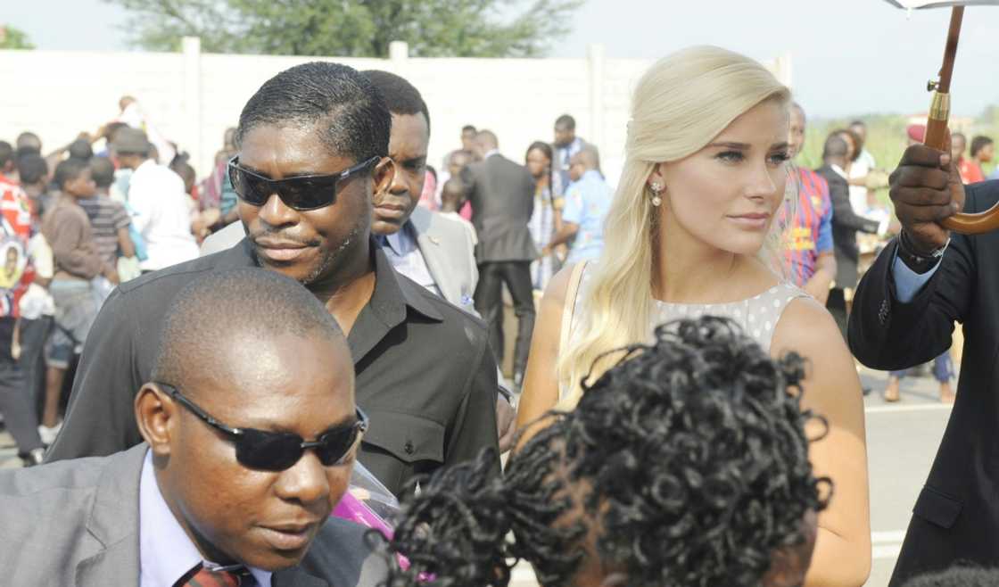 Teodorin, left, pictured alongside girlfriend Christina Mikkelsen, a former Miss Denmark, at a distribution of toys for disadvantaged children in Malabo (2014 file picture) Teodorin, left, pictured alongside girlfriend Christina Mikkelsen, a former Miss Denmark, at a distribution of toys for disadvantaged children in Malabo (2014 file picture)