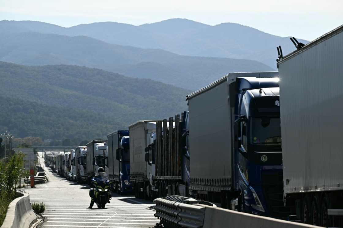 Farmers' blockade had caused long queues of trucks at the Spain-France border Farmers' blockade had caused long queues of trucks at the Spain-France border