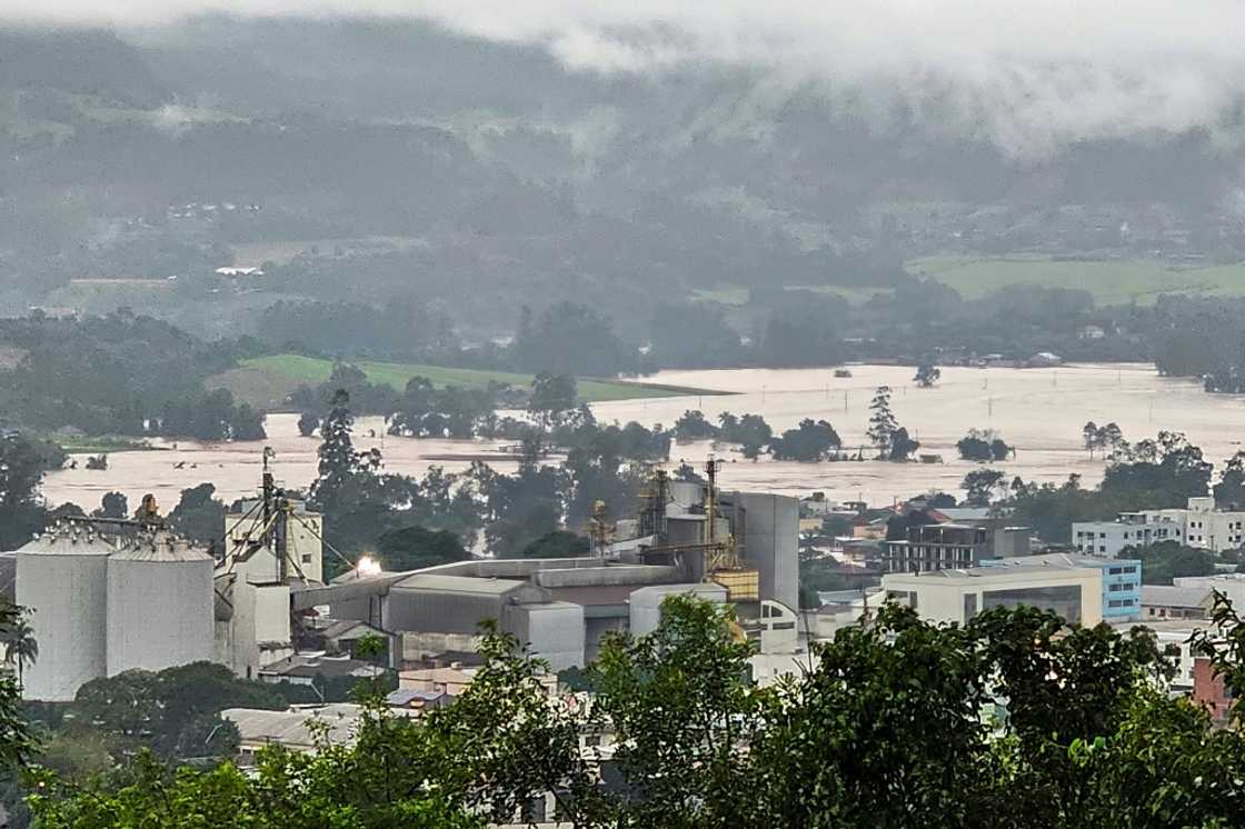 Aerial view of flooded areas in Encantado city, Rio Grande do Sul, Brazil Aerial view of flooded areas in Encantado city, Rio Grande do Sul, Brazil