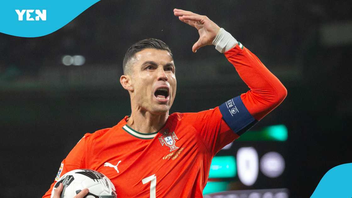Cristiano Ronaldo of Portugal reacts during the UEFA Nations League Quarterfinal Leg Two match between Portugal and Denmark at Estadio Jose Alvalade on March 23, 2025 in Lisbon, Portugal Cristiano Ronaldo of Portugal reacts during the UEFA Nations League Quarterfinal Leg Two match between Portugal and Denmark at Estadio Jose Alvalade on March 23, 2025 in Lisbon, Portugal