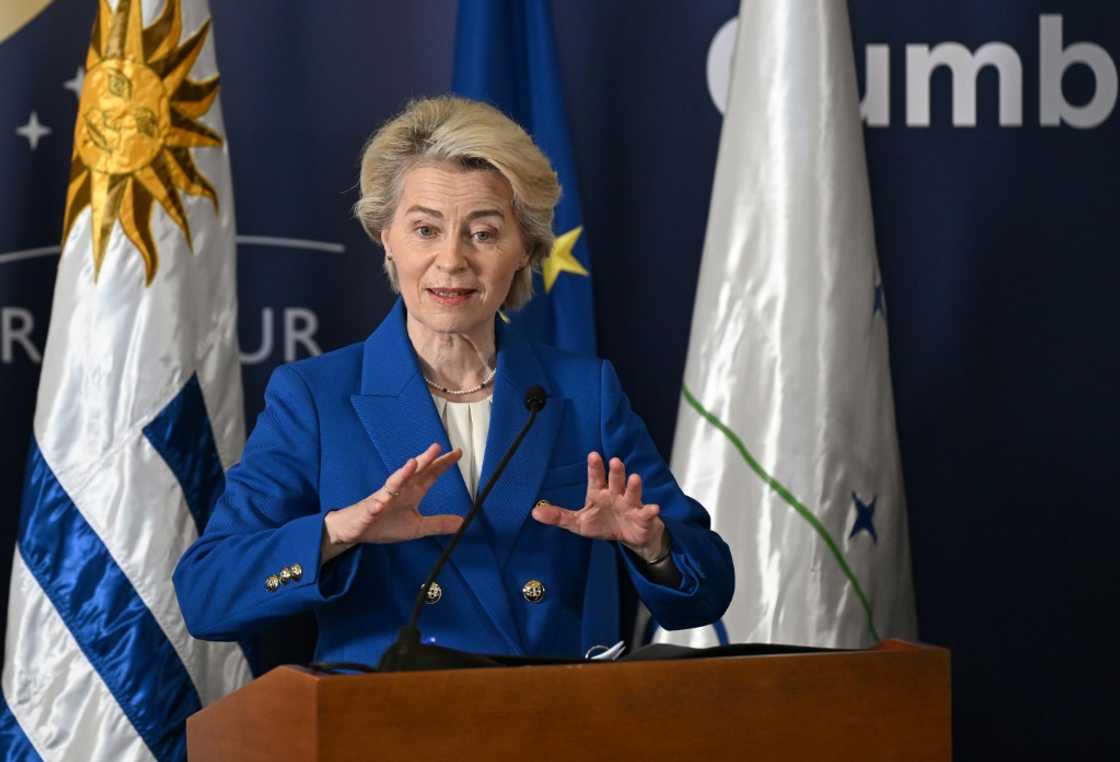 Von der Leyen sought to calm EU farmers' fears, and insisted the deal would uphold climate change goals Von der Leyen sought to calm EU farmers' fears, and insisted the deal would uphold climate change goals