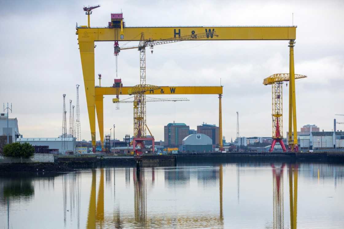 The Samson and Goliath cranes of the Harland & Wolff shipyard in the Belfast Harbour are a symbol of the city The Samson and Goliath cranes of the Harland & Wolff shipyard in the Belfast Harbour are a symbol of the city