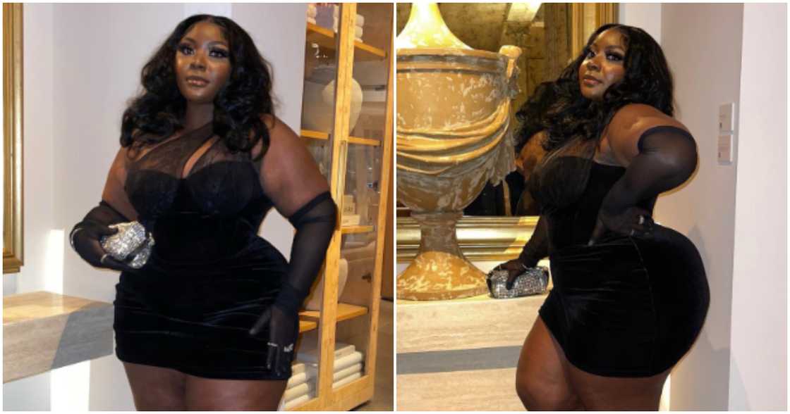 Plus-size lady flaunts her thick look. Plus-size lady flaunts her thick look.