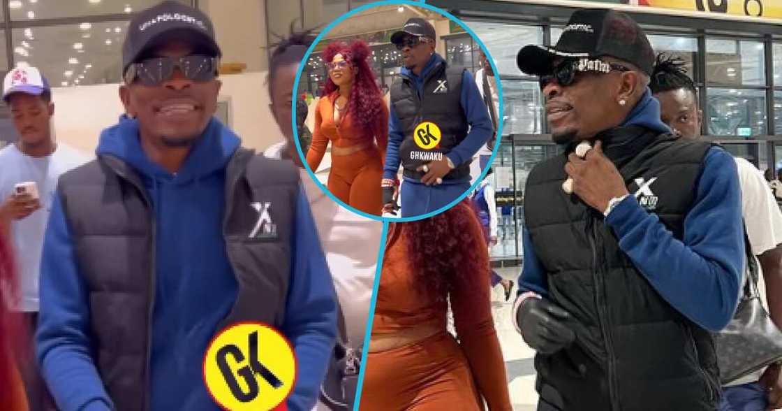 Photos of Shatta Wale and his team at the Kotoka International Airport. Photos of Shatta Wale and his team at the Kotoka International Airport.