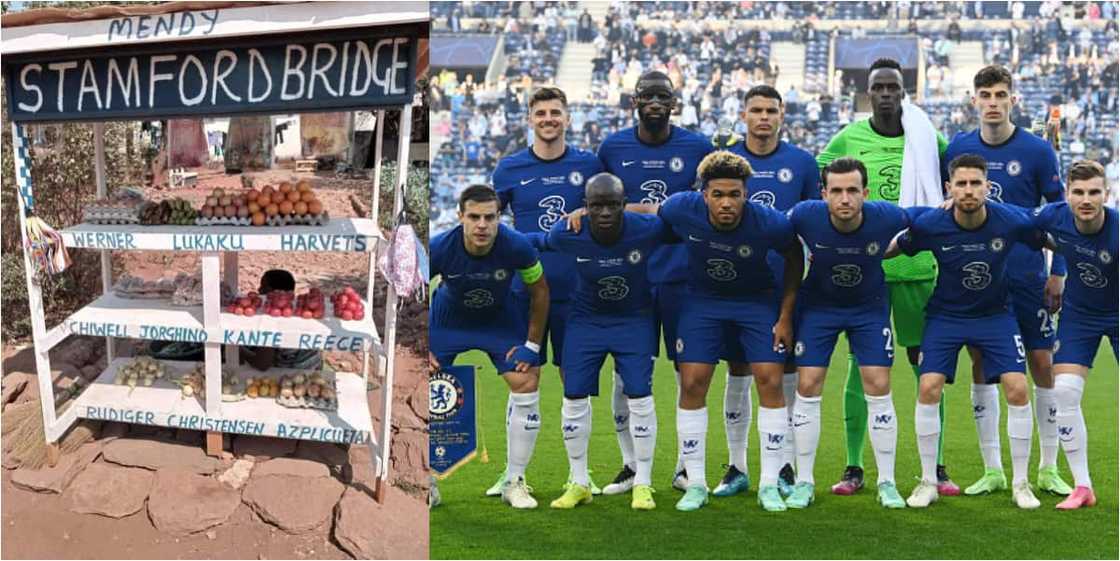 Trending photo of market seller displaying goods with the names of Chelsea stars Trending photo of market seller displaying goods with the names of Chelsea stars