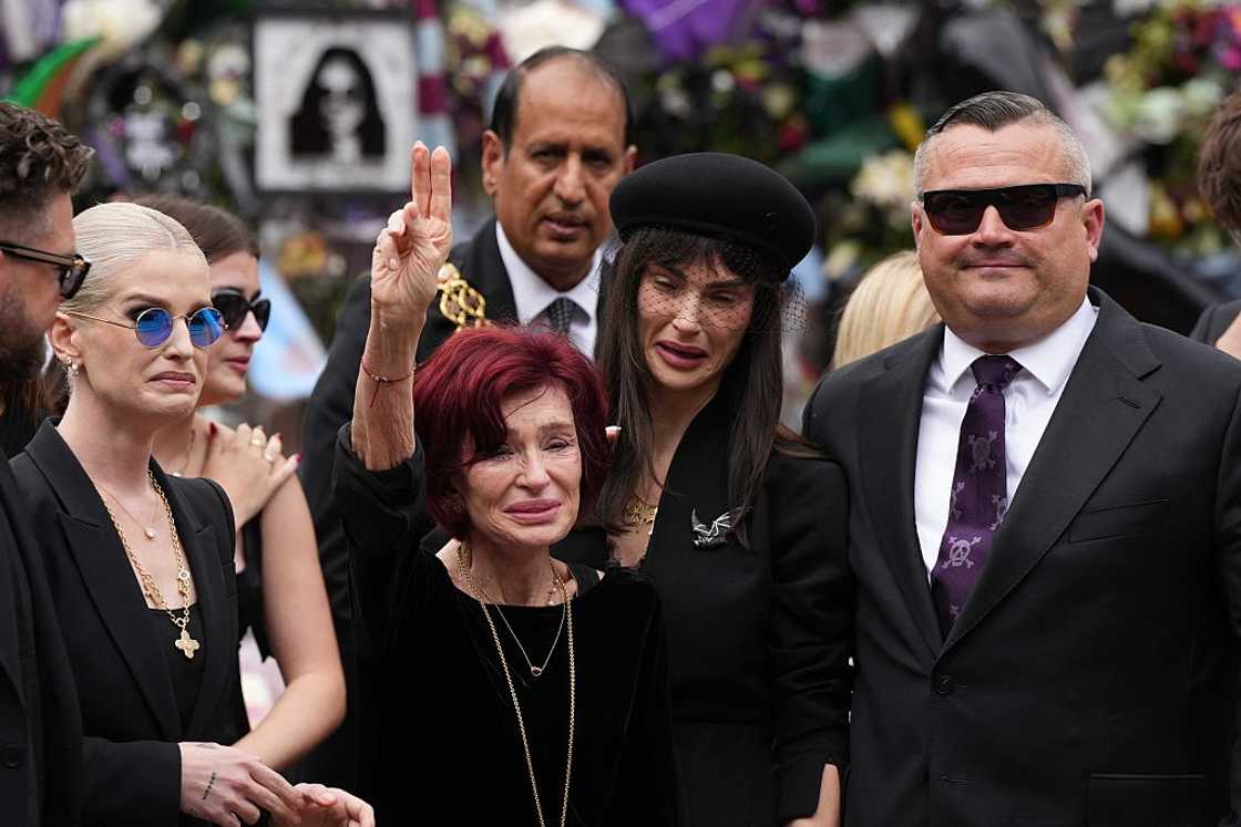 The wife of Ozzy Osborne Sharon Osbourne mourns during the funeral ceremony of Ozzy Osbourne in Birmingham