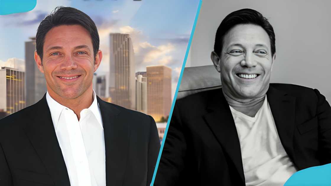 Jordan Belfort in a black a white suit and in a white t-shirt with a coat Jordan Belfort in a black a white suit and in a white t-shirt with a coat