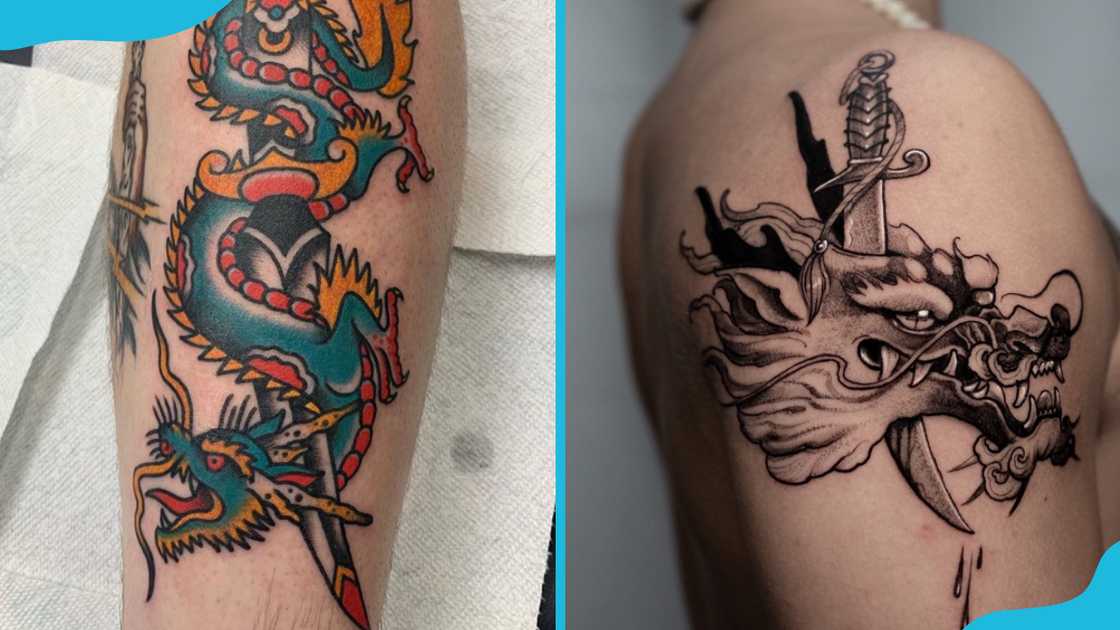 Dragon and dagger tattoos