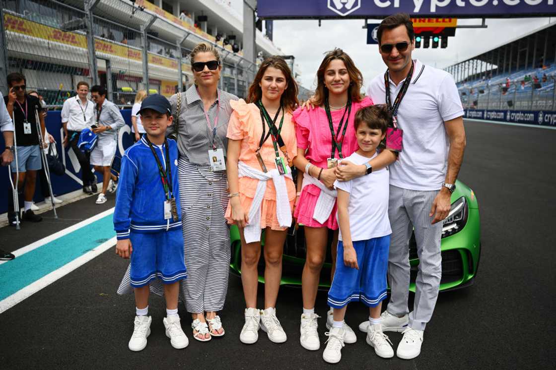 Roger Federer with his family at the F1 Grand Prix of Miami