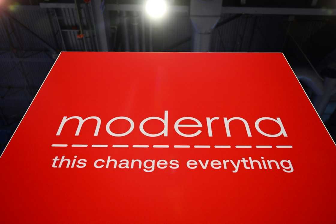 The Moderna, Inc. logo is displayed during the Consumer Electronics Show (CES) in Las Vegas, Nevada, on January 5, 2023 The Moderna, Inc. logo is displayed during the Consumer Electronics Show (CES) in Las Vegas, Nevada, on January 5, 2023