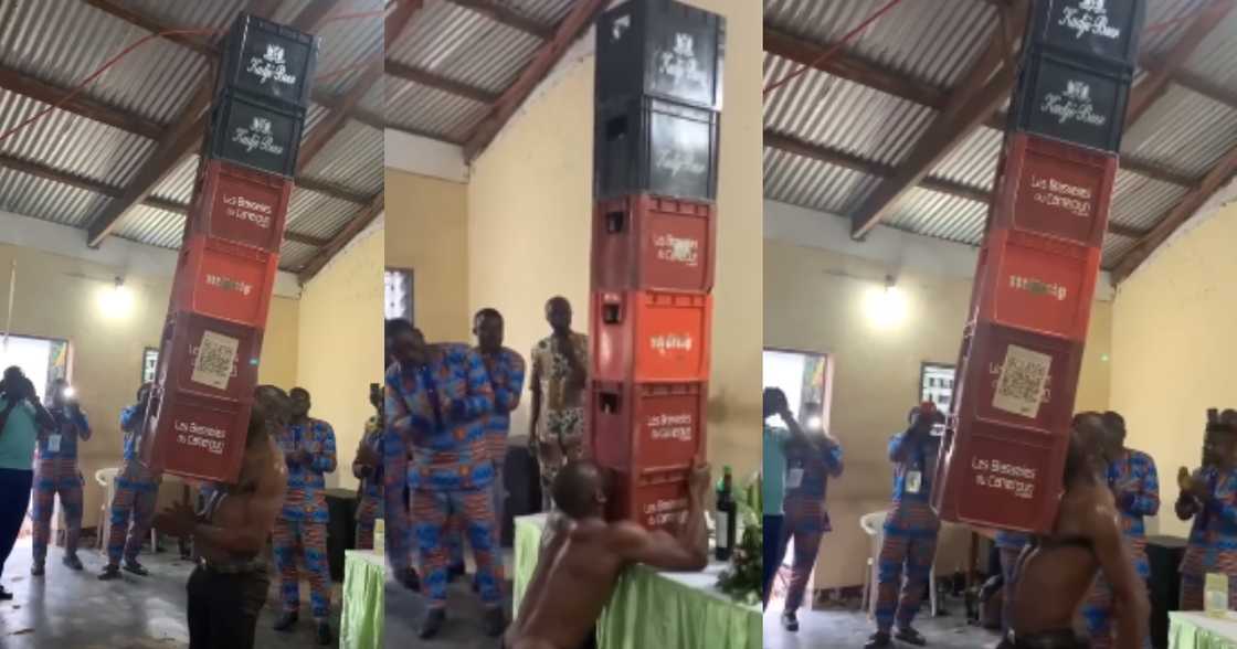 Crate Challenge Takes Another Takes Another Turn as man Lifts a Stack of Crates with Teeth