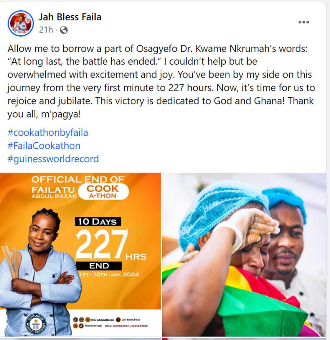 Chef Faila's post on Facebook. Chef Faila's post on Facebook.