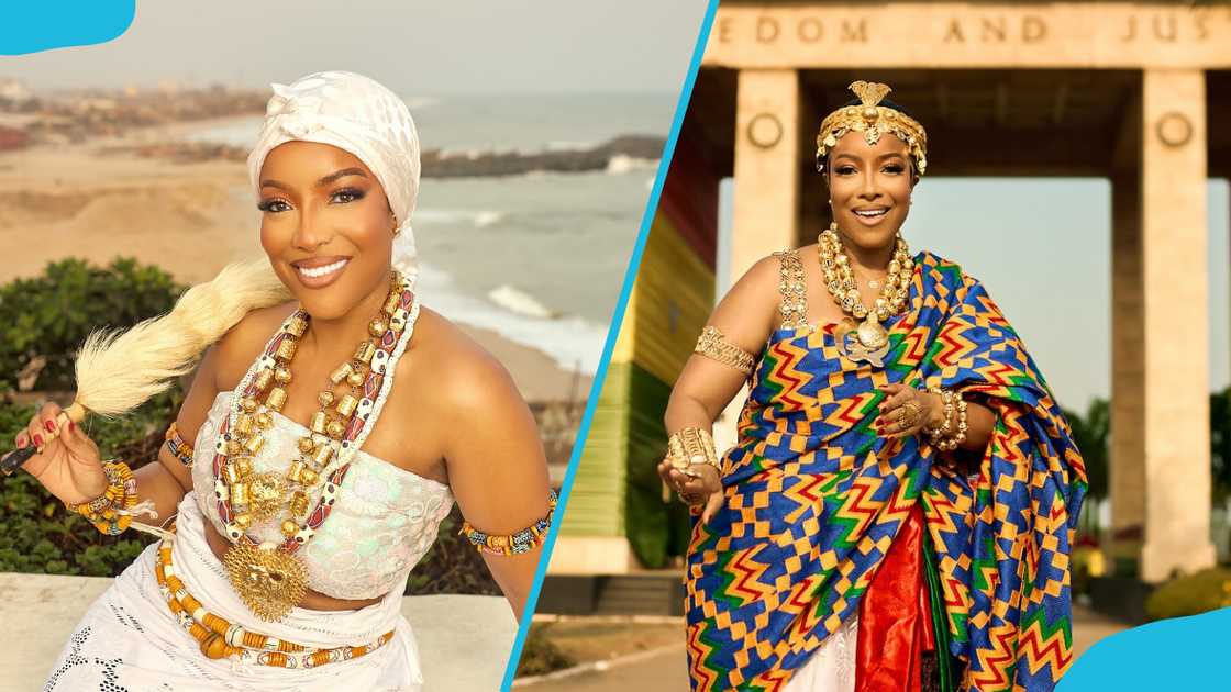 Actress Joselyn Dumas poses in traditional Ghanaian attire. Actress Joselyn Dumas poses in traditional Ghanaian attire.