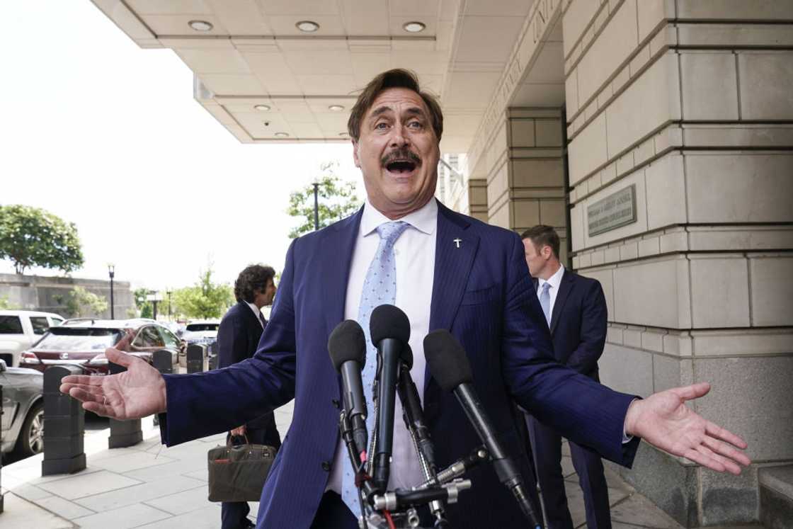 Mike Lindell speaks to media members outside a federal court in Washington, D.C., USA.