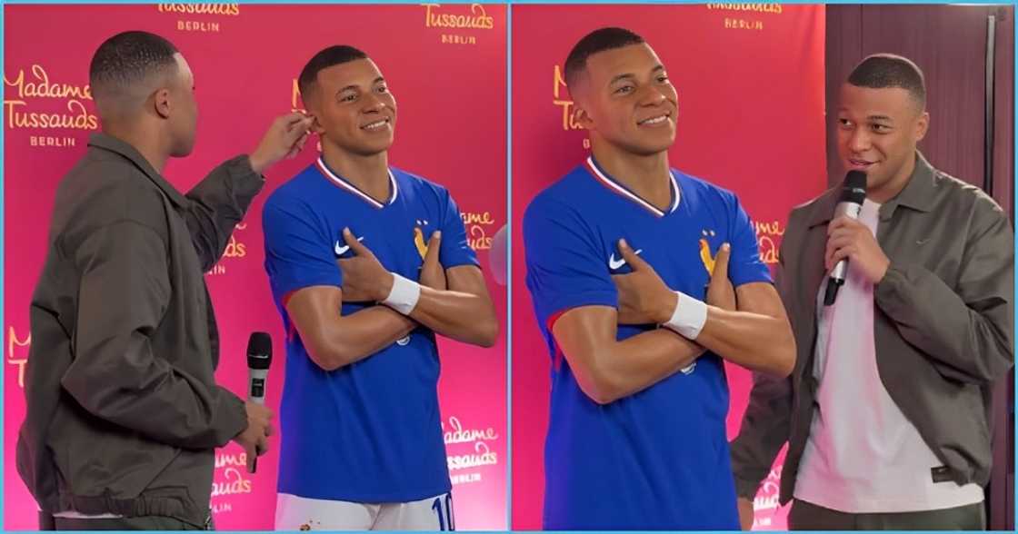 Kylian Mbappe delights as he unveils his wax statue
