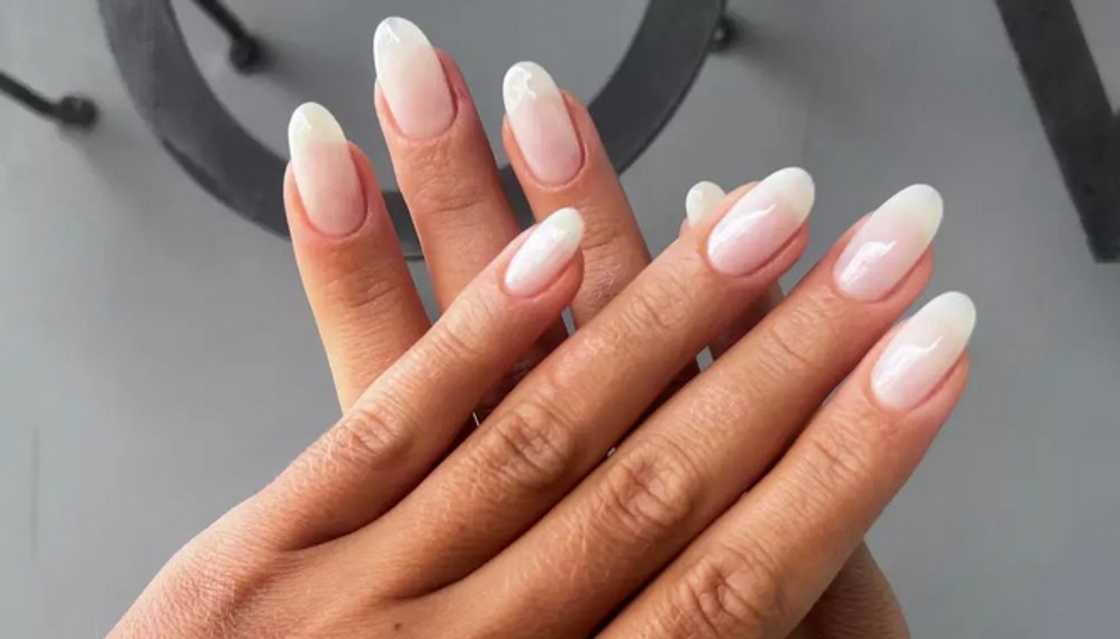 Chic almond milky nails Chic almond milky nails