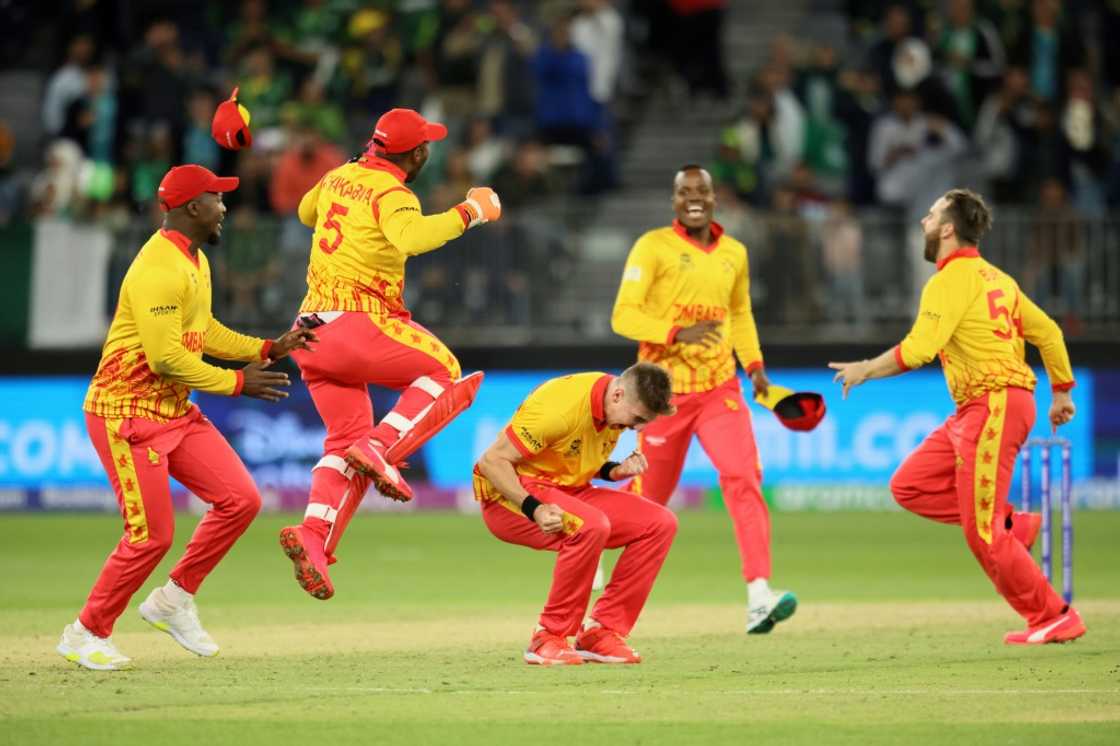 Zimbabwe's players celebrate their victory over Pakistan Zimbabwe's players celebrate their victory over Pakistan
