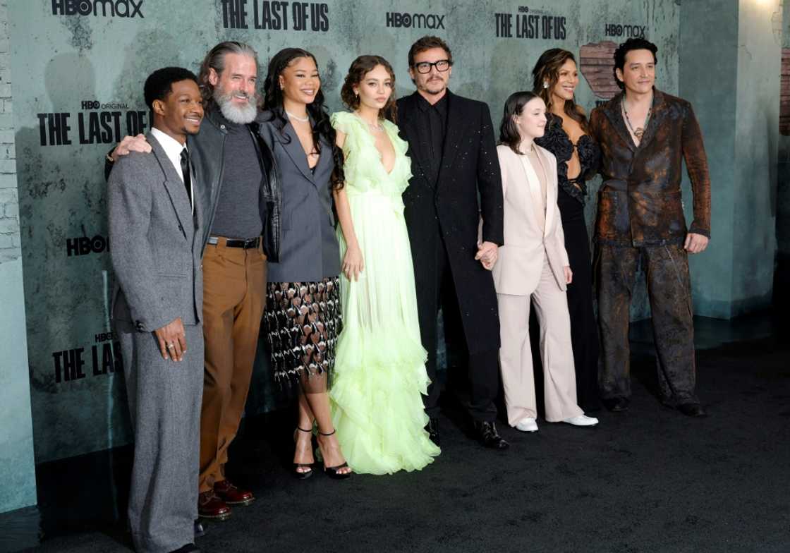 The cast of the new series "The Last of Us" (L-R): Lamar Johnson, Jeffrey Pierce, Storm Reid, Nico Parker, Pedro Pascal, Bella Ramsey, Merle Dandridge and Gabriel Luna at a presentation January 9, 2023 in Los Angeles The cast of the new series "The Last of Us" (L-R): Lamar Johnson, Jeffrey Pierce, Storm Reid, Nico Parker, Pedro Pascal, Bella Ramsey, Merle Dandridge and Gabriel Luna at a presentation January 9, 2023 in Los Angeles
