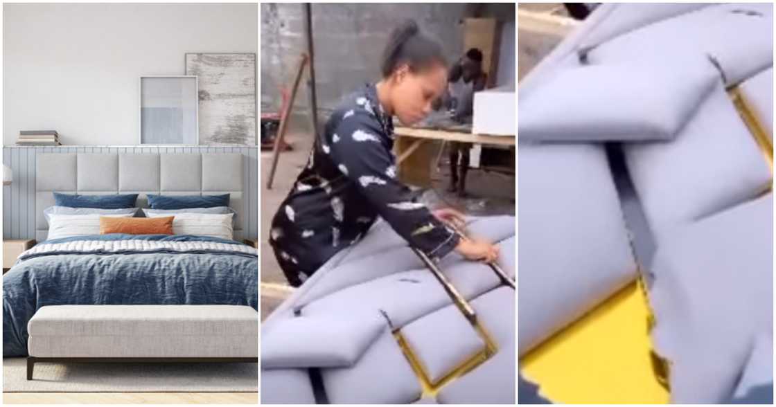 Pretty lady works on luxury furniture