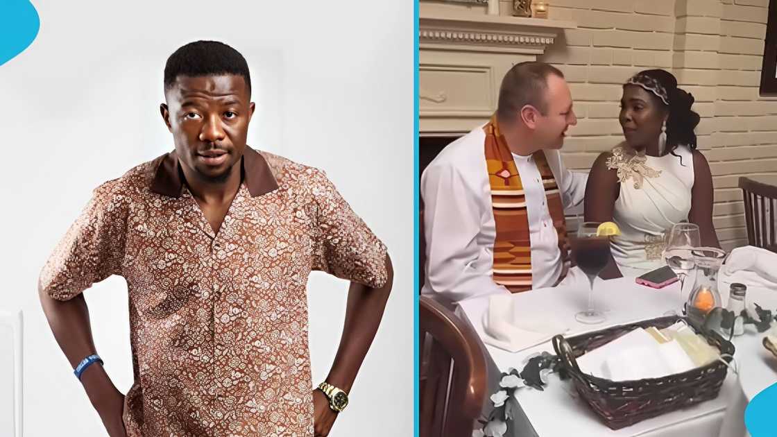 Ghanaian actor. ex-wife, former husband, American white man, social media