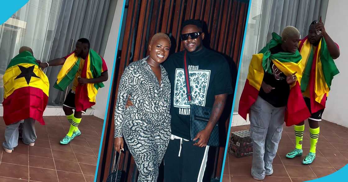 Fella Makafui and Medikal prepping for the match between Ghana and Egypt Fella Makafui and Medikal prepping for the match between Ghana and Egypt