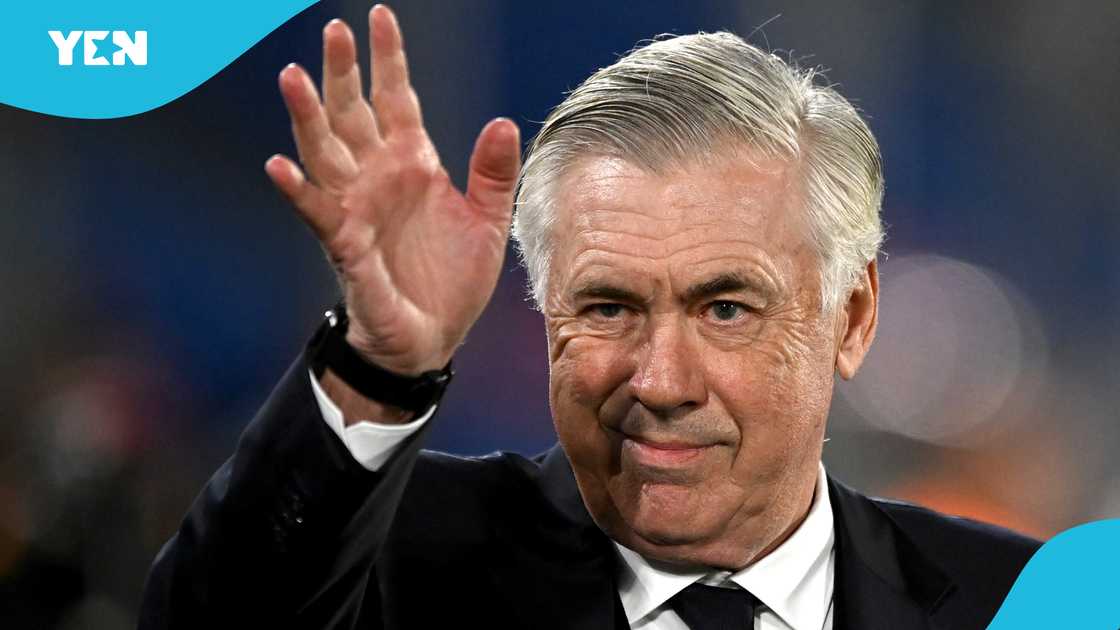 Carlo Ancelotti, Head Coach of Real Madrid, gestures during the LaLiga match between Getafe CF and Real Madrid CF at Coliseum Alfonso Perez on April 23, 2025 in Getafe, Spain Carlo Ancelotti, Head Coach of Real Madrid, gestures during the LaLiga match between Getafe CF and Real Madrid CF at Coliseum Alfonso Perez on April 23, 2025 in Getafe, Spain