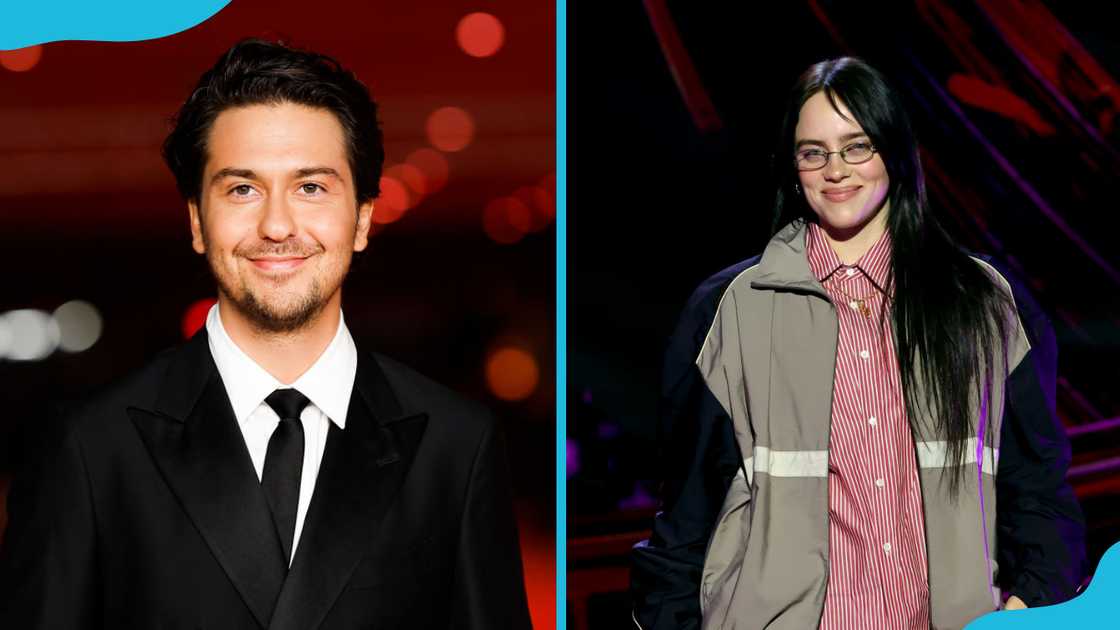 Nat Wolff in a black suit and Billie Eilish in a shirt and jacket Nat Wolff in a black suit and Billie Eilish in a shirt and jacket