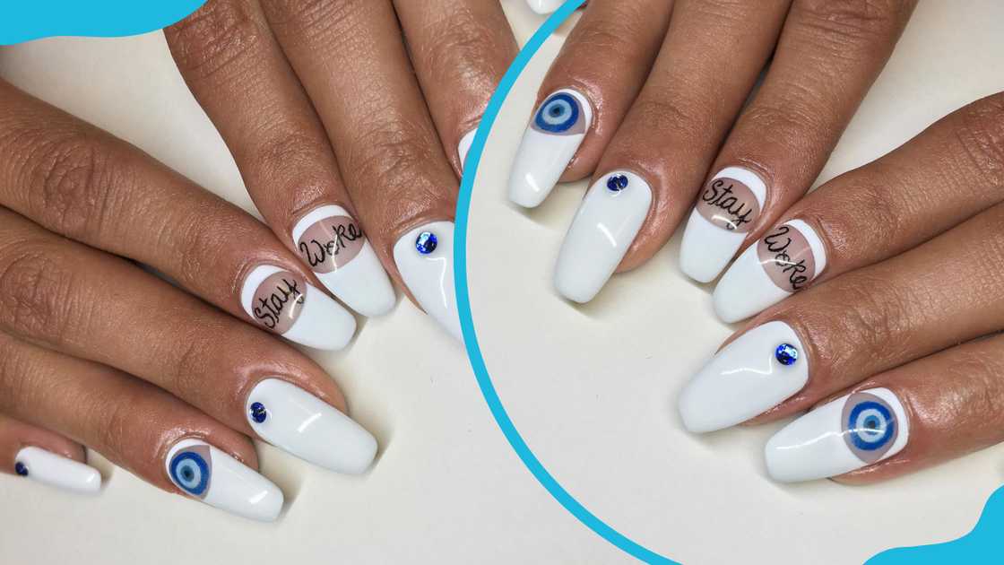 Gel nail art with statement tattoo Gel nail art with statement tattoo