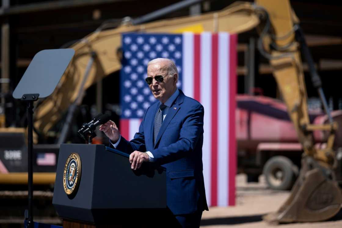 US President Joe Biden speaks at the Intel Ocotillo Campus in Chandler, Arizona