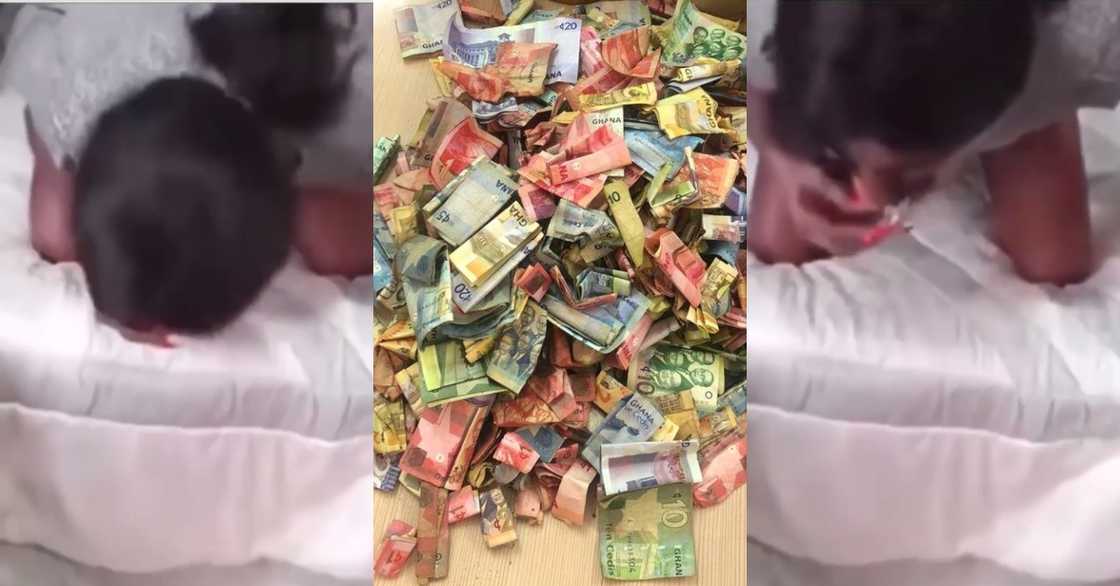 Ghanaian lady captured in video vomiting money after returning from 'sakawa' boyfriend Ghanaian lady captured in video vomiting money after returning from 'sakawa' boyfriend