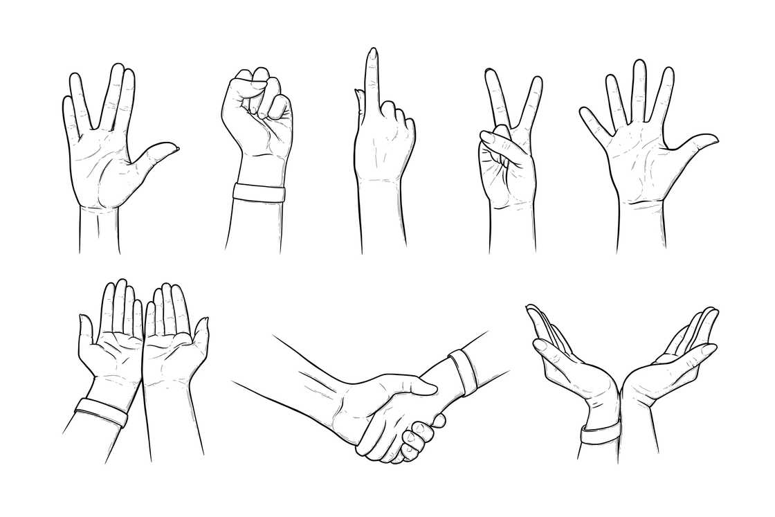Drawing of different hand signs Drawing of different hand signs