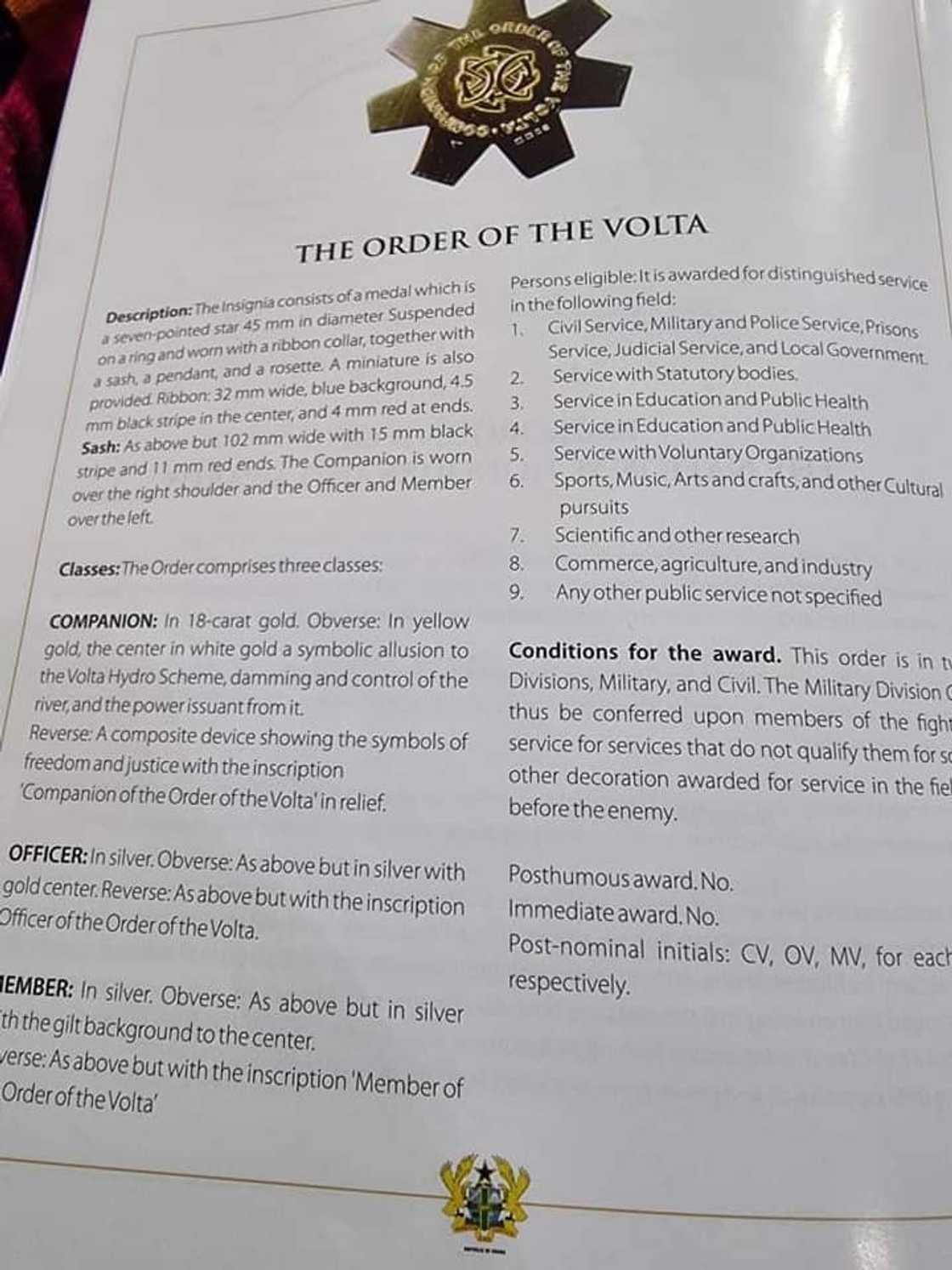 A brief on the Order of the Volta Award A brief on the Order of the Volta Award