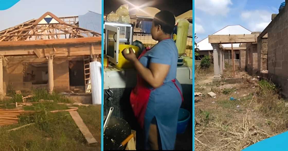 Ghanaian lady, indomie seller, build house, construction site, social media Ghanaian lady, indomie seller, build house, construction site, social media
