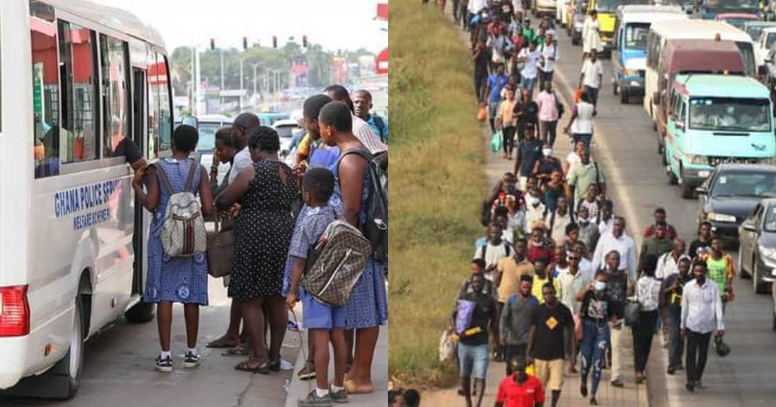 Photos drop as Ghana Police Buses assists stranded passengers during trotro strike