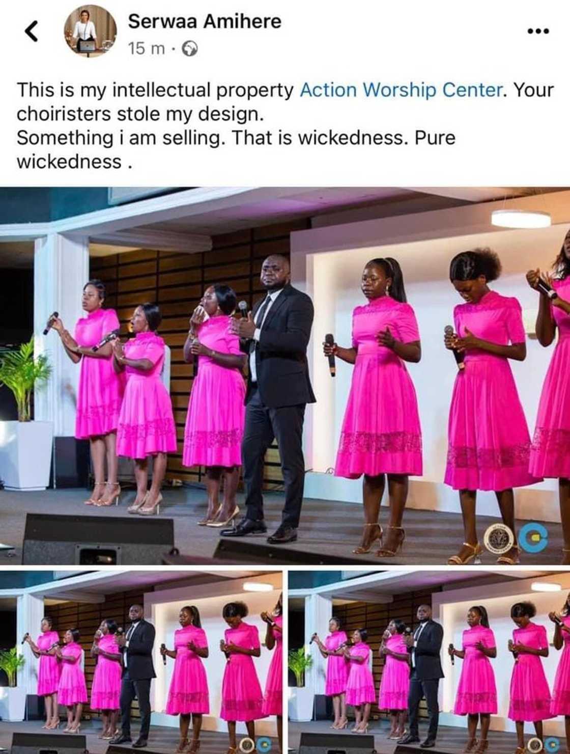Serwaa Amihere calls out Action Worship Center for stealing her designs. Serwaa Amihere calls out Action Worship Center for stealing her designs.